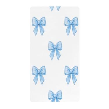 Imagem de Blueangle Lençol de berço padrão para berço infantil - Lençóis de algodão macio e respirável com laços azuis em aquarela (537)