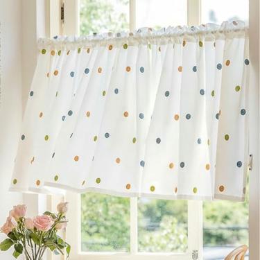 Imagem de Cortina De Cozinha Branca, Cortina De Saia De Janela Com Bordado, Cortinas De Café Curtas Com Bolso De Haste, Para Fazenda Rural (L135xH140cm/53x55in)