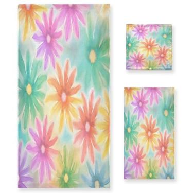 Imagem de xigua Conjunto de toalhas de banheiro de flores coloridas absorvente macio toalha de banho de 3 peças toalha de mão toalhas decorativas para banheiro, academia, hotel, praia, piscina