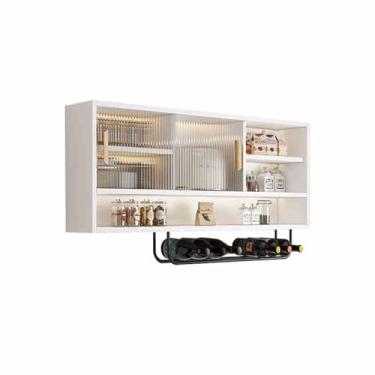 Imagem de Armário de parede de liga de alumínio para cozinha, banheiro, quarto - armazenamento de temperos de vidro, portas de metal para cima, solução de armazenamento lateral elegante