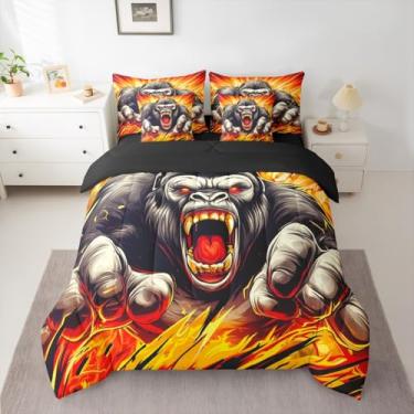 Imagem de Feelyou Conjunto de edredom Queen com estampa de gorila, 7 peças, para crianças, meninos, meninas, vida selvagem, com edredom, lençóis, fronhas, fronhas acolchoadas, macias e leves
