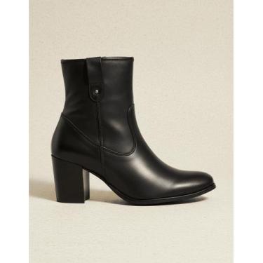 Imagem de Bota Curta De Salto Ziper Lateral Em Couro Preto - Flor d'couro, 35