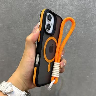 Imagem de Capa fosca com cordão para iPhone 16 15 14 13 12 11 Pro Max Plus com carregamento sem fio magnético, laranja GS, para iPhone 16 Plus