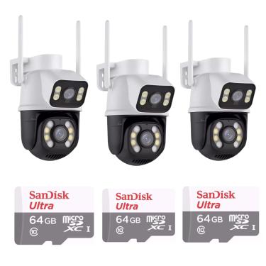 Imagem de Kit 3 Câmera Importada Wi-fi Smart Lente Dupla Externa Cartão de Memória 64gb