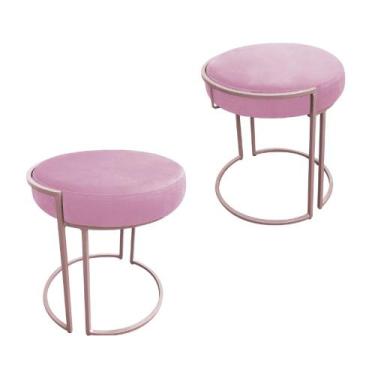 Imagem de Puff Redondo Base Industrial Rosê Kit 2 Love Suede - DRossi, Rosa Bebê