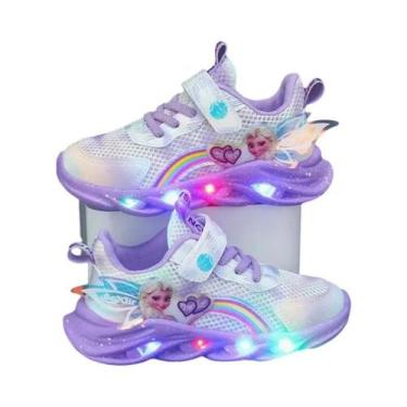 Imagem de Tênis Esportivos Para Meninas Disney Princesa Elsa Rosa Roxo Em Malha 