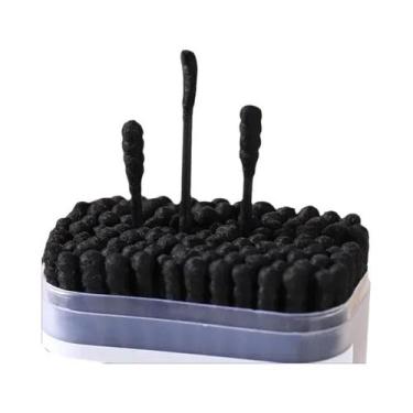 Imagem de Cotonetes Descartáveis Pretos De Ponta Dupla Para Limpeza De Ouvidos, 