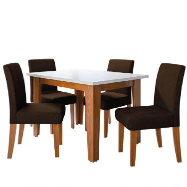 Imagem de Conjunto Sala De Jantar Mesa Miami 1,20m 4 Cadeiras Trieste Dobuê Madeirado Chocolate