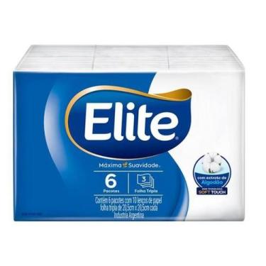 Imagem de Lenço de Papel Elite, Folha Tripla, 6 pacotes com 10 lenços Softys
