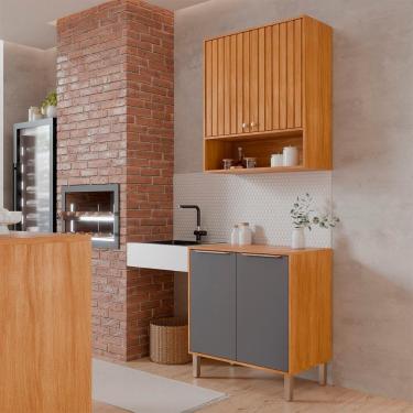 Imagem de Armário Aéreo Com Balcão Divina 80 Cm Para Cozinha 4 Portas Cinamomo/titanium