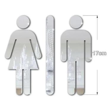 Imagem de Placa Espelhada para sinalização Banheiro - Bonecos Masculino e femini