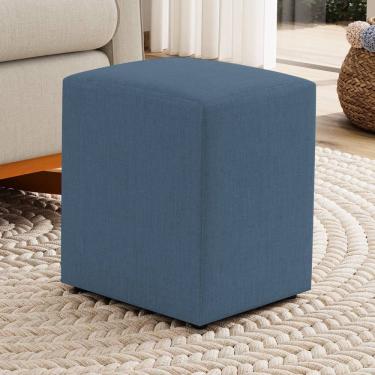 Imagem de Puff Decorativo Sala de Estar Quadrado 36x47cm Linho Denim - Abmaza