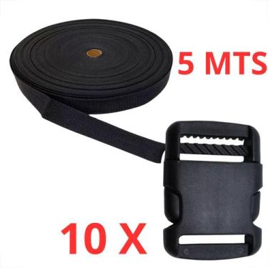 Imagem de Kit Fita Cadarço 30mm 5 Metros 10 Engates Preto - ORIGINAL FECHOS ENGA