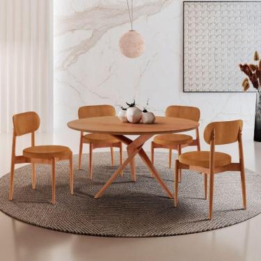 Imagem de Sala De Jantar Mesa Ballaretampo Redondo 4 Cadeiras Moderna Star Caramelo