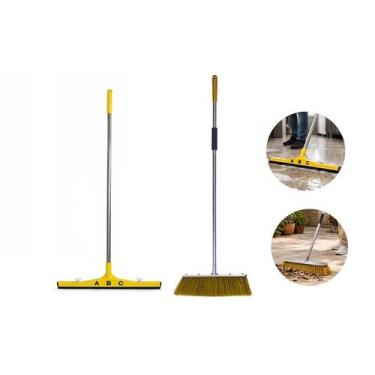 Imagem de Kit Limpeza Rodo e Vassoura Multiuso Com Cabo Inox - FRIGOPRO