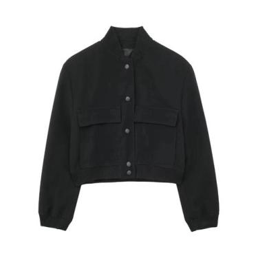 Imagem de Jaqueta Bomber Vintage Feminina De Manga Longa Casual Estilo Streetwea