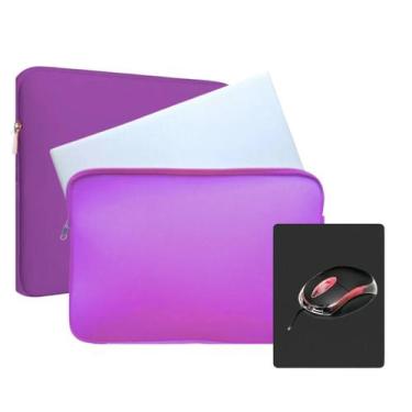 Imagem de Kit Capa Case para Notebook 17 polegadas Luva Roxa + Mouse Led c/ Fio 