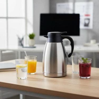 Imagem de Jarra Térmica Aço Inox 1,2l Alça Preta Conservar Café Chá - Lovely Vib