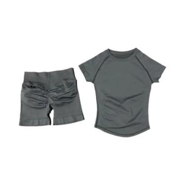 Imagem de Conjunto De Yoga Sem Costura Para Mulheres 2 Peças Camiseta De Manga C