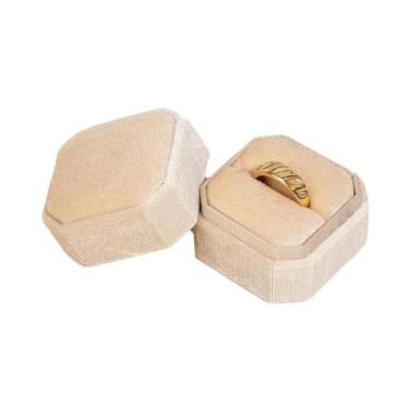 Imagem de Caixa De Anel Pequena Em Corduroy 5x5x4cm, Caixa De Joias Hexagonal Em