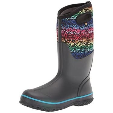 Imagem de BOGS Bota de Chuva Impermeável Feminina Clássica Alta, Estampa de Bolinhas de Arco-íris - Preto, 7