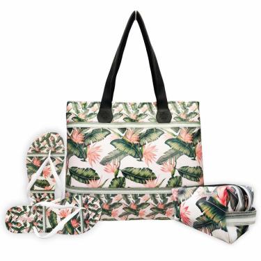 Imagem de Kit Tropical Feminino Folhas com Bolsa, Necessaire e Chinelo, Magicc