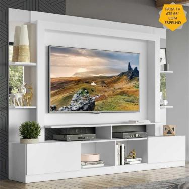 Imagem de Rack c/ Painel TV 65" Prateleiras c/ Espelho Oslo Multimóveis Branco