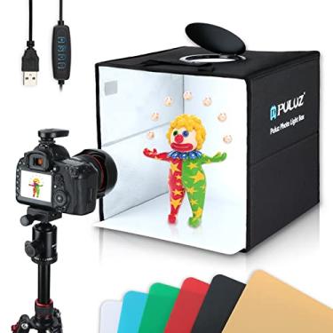 Imagem de Caixa de fotos, mini caixa de luz dobrável PULUZ, portátil, kit de caixa de fotos com 120 anéis de luz de LED e fundos em 6 cores, caixa de luz para fotos, para câmera DSLR de celular de 40 x 40 cm