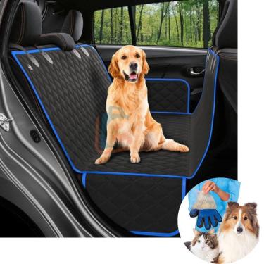 Imagem de Kit Capa Pet Protetor Banco Traseiro Azul e Luva Tira Pelo Cão Duke e Dixie