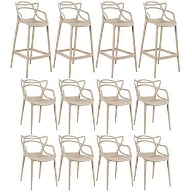 Imagem de Loft7, KIT - 8 x cadeiras + 4 x banquetas altas Masters Allegra - Nude