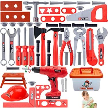 Imagem de 2 Pcs Ferramentas de construção de brinquedo | Brinquedo Broca Eletrônico,55 peças conjunto de ferramentas para crianças com furadeira de brinquedo elétrica, ferramentas de brincar de faz
