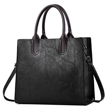 Imagem de Bolsas e bolsas para mulheres moda feminina couro PU alça superior bolsa transversal grande bolsa de ombro, Preto