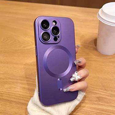 Imagem de Estojo de carregamento sem fio magnético fosco luxuoso para iPhone 14 13 12 11 Pro Protetor de lente de vidro Max Capa de silicone macio, roxo escuro, para iPhone 14 Pro