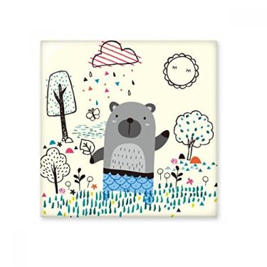 Imagem de Azulejo de cerâmica brilhante com desenho de rinoceronte animal com contorno azul