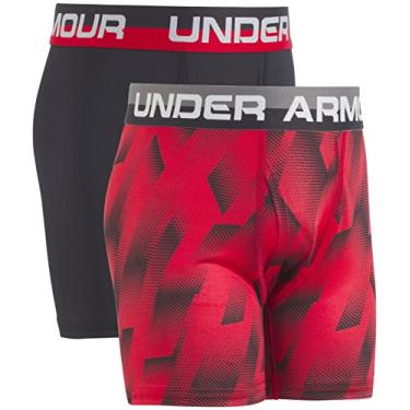 Imagem de Under Armour Cuecas boxer de desempenho para meninos, ajuste elástico leve e suave, Estampa vermelha/preta, GG