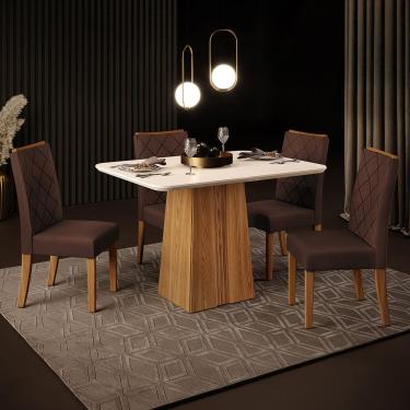 Imagem de Mesa de Jantar Retangular DJ Móveis Raquel Plus com 4 Cadeiras Revestidas em Suede e Veludo