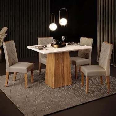 Imagem de Mesa de Jantar Retangular DJ Móveis Raquel Plus com 4 Cadeiras Revestidas em Suede e Veludo