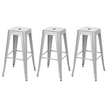Imagem de Loft7, Kit 3 banquetas altas Iron Tolix 76 cm Prata bancada cozinha bar