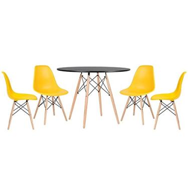 Imagem de Loft7, KIT - Mesa Eames 100 cm preto + 4 cadeiras Eames DSW amarelo