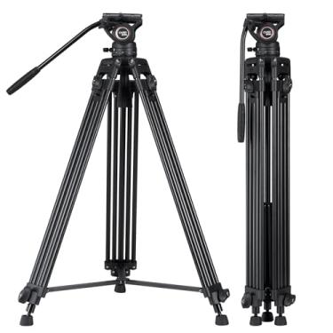 Imagem de Cayer Sistema de tripé de vídeo BV30L, tripé de tubo duplo de alumínio resistente de 182 cm com cabeça fluida K3, base plana de 75 mm, carga máxima de 6 kg, para câmeras DSLR, filmadoras, inclui 2