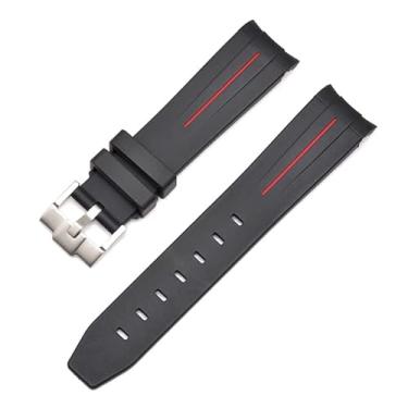 Imagem de AMSOH 20 mm 22 mm 21 mm Pulseira de relógio de borracha para pulseira Rolex marca pulseira masculina substituição relógio de pulso acessórios (cor: preto vermelho-prata B, tamanho: 21mm)