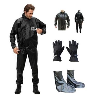 Imagem de Kit Capa de Chuva PVC Pantaneiro Unissex Motoqueiro M + Polaina + Luva Impermeável P