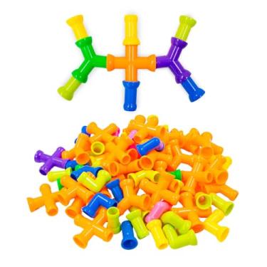 Imagem de Bloco de Montar Brinquedo Infantil Interativo Plastico Tubos Pequenos Conexões Encaixar Coloridos 85pcs