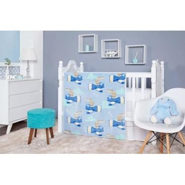 Imagem de Cobertor Bebe Menino Antialérgico Estampado Coelho Rick Azul Recém Nascido Flannel 90cmx1,10m