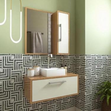 Imagem de Gabinete de Banheiro Suspenso 80cm Alice com Espelheira 01 Porta sem Cuba Mel/arenas