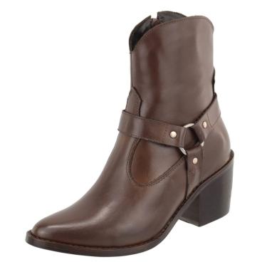 Imagem de Bota Texana Western Bico Fino Cano Curto Country Couro Chocolate Kuento Shoes  feminino