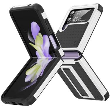 Imagem de HIYUUTTBS Capa para Galaxy Z Flip 4 / Z Flip 3, borracha de silicone 3 em 1 à prova de choque com policarbonato rígido robusto proteção total capa de telefone para Galaxy Z Flip 3/4, preto/branco