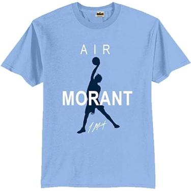 Imagem de HOFSM.COM Hall of Fame Sports Memorabilia Camiseta de basquete Ja Morant Memphis Dunk Signature (pequena, camiseta juvenil, azul claro)