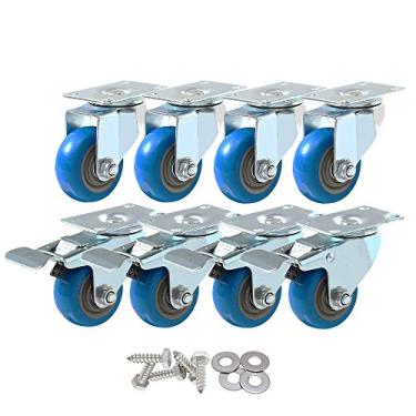 Imagem de Placa giratória 4 com freio e 4 placas resistentes em rodas de poliuretano vermelho com parafusos resistentes, 3" Combo 8pcs + Screws - Blue