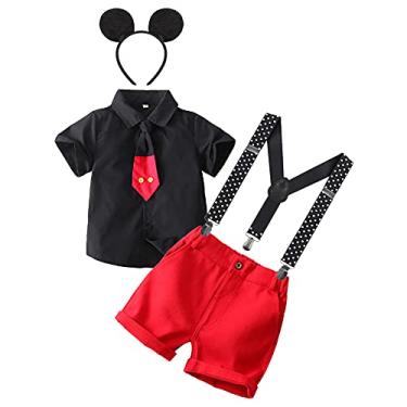Imagem de IMEKIS Camisa de aniversário para bebês meninos + suspensórios + calça para cosplay de Halloween, Preto, 4-5 Anos
